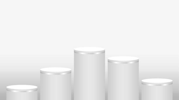istock pedestal cylinder circle five steps for cosmetics showcase, podium circle stage white grey and silver color, platform 5 steps and advertising copy space, podium round five layers of product display 1222898770
