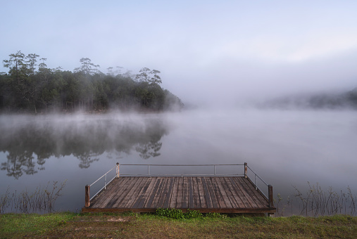 Beautiful nature scenic landscape view at peaceful lake in the morning at Baan Wat Chan, Chiangmai, Thailand