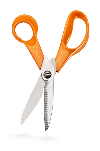 Open kitchen scissors or shears isolated on white background with clipping path