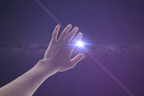 a human hand cover the light stroke frome the night star sky - milky way galaxy space star imagens e fotografias de stock