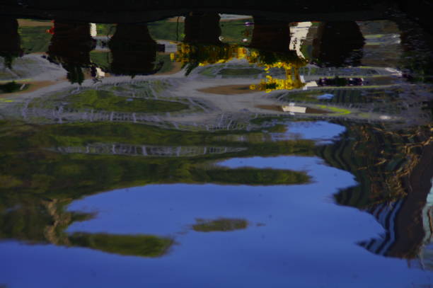 Reflections and flower beds in urban buildings