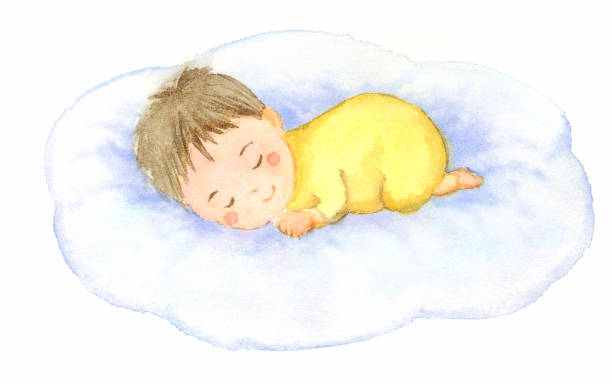 ilustrações de stock, clip art, desenhos animados e ícones de watercolor illustration of a sleeping baby. - baby lying down sleeping asian ethnicity
