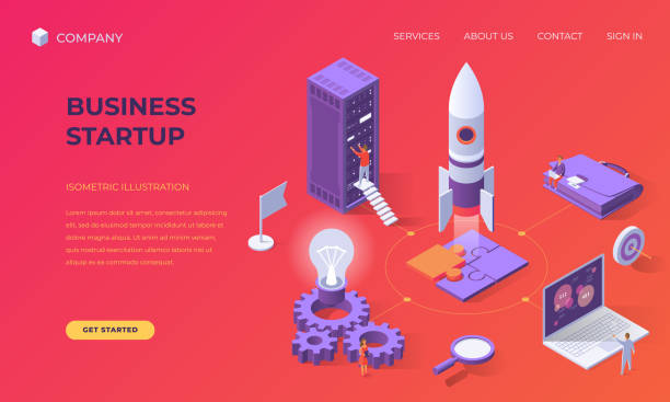 Landing page for business startup vector art illustration