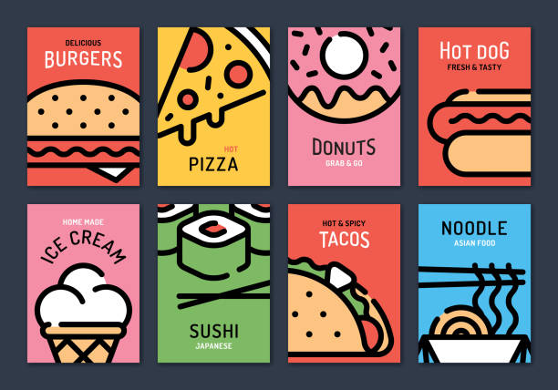 illustrations, cliparts, dessins animés et icônes de ensemble d’affiches street fast food - illustrations de sushi