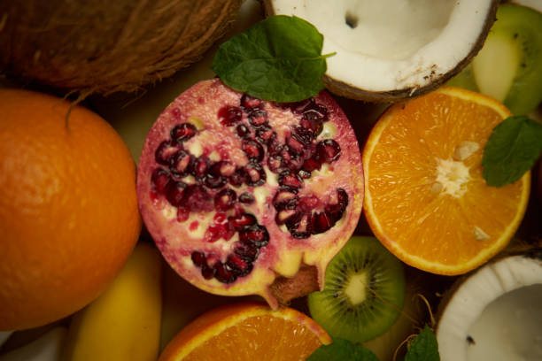 tropical fruit composition;  fruit colors and flavors.