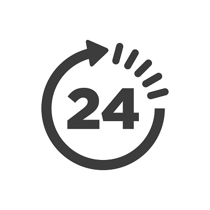 24 hours clock icon on white background