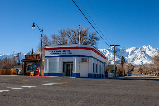 United States Post Office on the corner of S Edwards Street (US highway - 395) and Market Street during the winter - Independence California