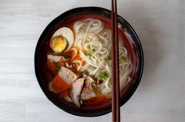 istock Chinese homemade noodles, with marinated egg, sliced meat and broth 1222916145