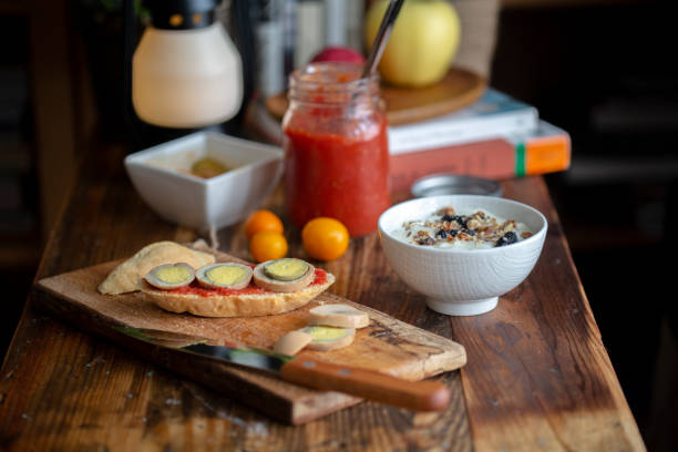 istock homemade breakfast: toast with tomato sauce and boiled egg 1222920551