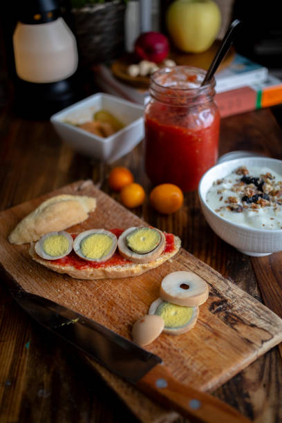 istock homemade breakfast: toast with tomato sauce and boiled egg 1222920556