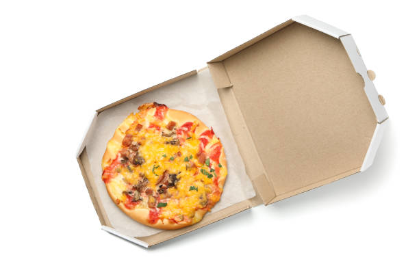 istock Pizza in take away box isolated on white background 1222921984