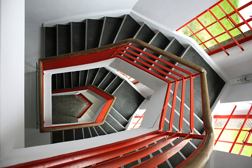 Staircase corner with red floor