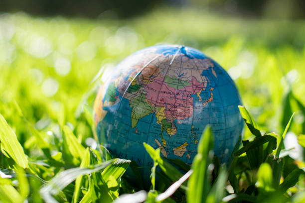 istock Close-up of globe ball on green nature. 1222926224