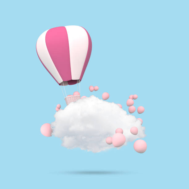 istock Minimal concept of floating balloons and white cloud on blue background. 3D rendering. 1222926748