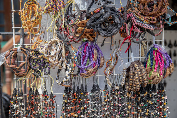 istock El Nido, the Philippines - 22 Nov 2018: handmade rustic bracelets for sell on display. Native handmade jewelry style. 1222926761