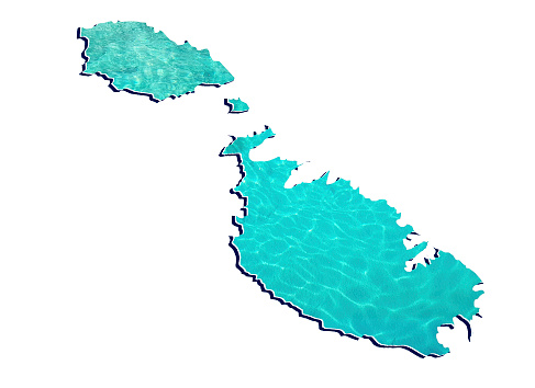 map of Malta with water reflection in aquamarine color and white background