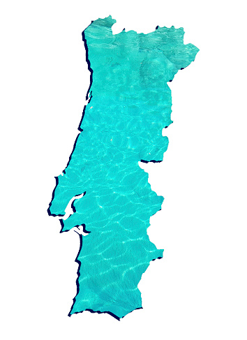 map of Portugal with water reflection in aquamarine color and white background