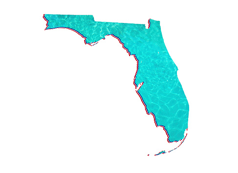 map of Florida state with water reflection in aquamarine color and white background