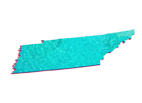 map of Tennessee state with water reflection in aquamarine color and white background