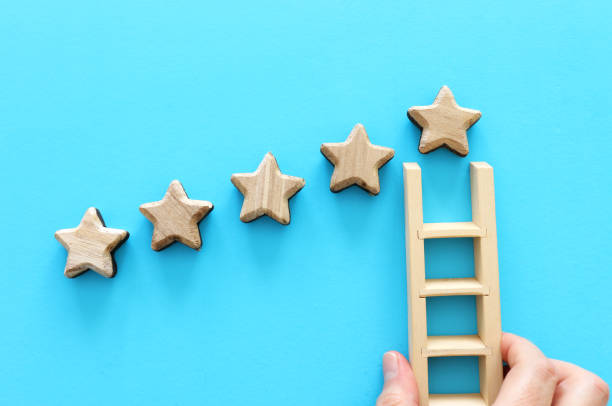 istock concept image of setting a five star goal. increase rating or ranking, evaluation and classification idea 1222929559