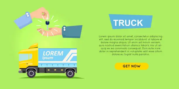 Vector illustration of Renting Truck Online. Car Sale. Web Banner. Vector