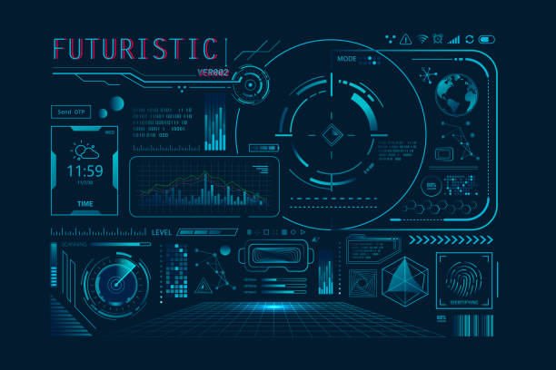 ilustrações, clipart, desenhos animados e ícones de futurista hud ui para app. interface de usuário hud e elementos infográficos, gráfico virtual, simulação, gráfico, conjunto de ícones, realidade aumentada e monitor de tela. fundo de interface de jogos digitais. - graphic interface