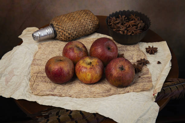 istock Objects on the table is an ancient vase of flowers, fruit, wine glass 1222931822