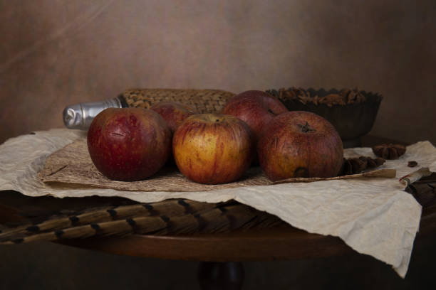 istock Objects on the table is an ancient vase of flowers, fruit, wine glass 1222932393