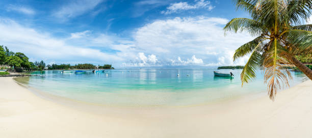 Landscape with Blue Bay, public beach at Mauritius island, Africa
