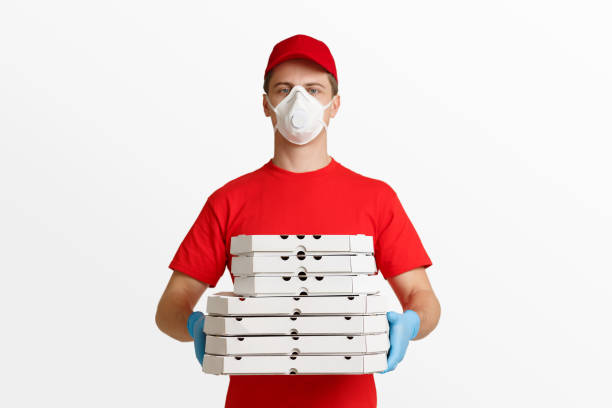 istock Service for delivery food at quarantine, free space 1222935317