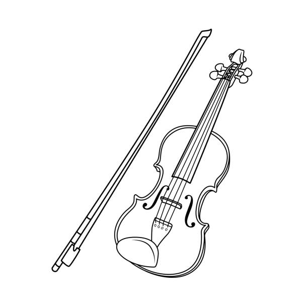 ilustrações de stock, clip art, desenhos animados e ícones de vector illustration of violin isolated on white background for kids coloring activity worksheet/workbook. - soloist
