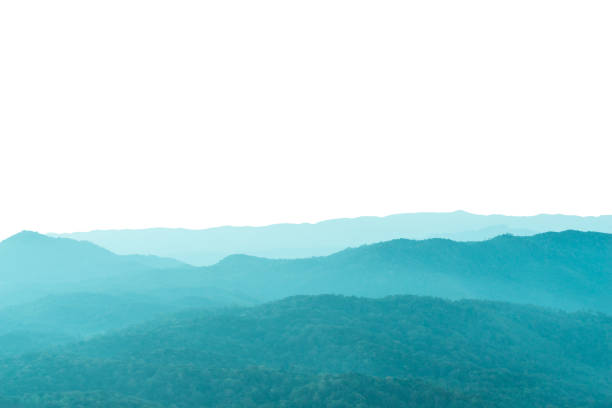 istock mountains and Forest Hill landscape silhouettes isolated on white background 1222938811