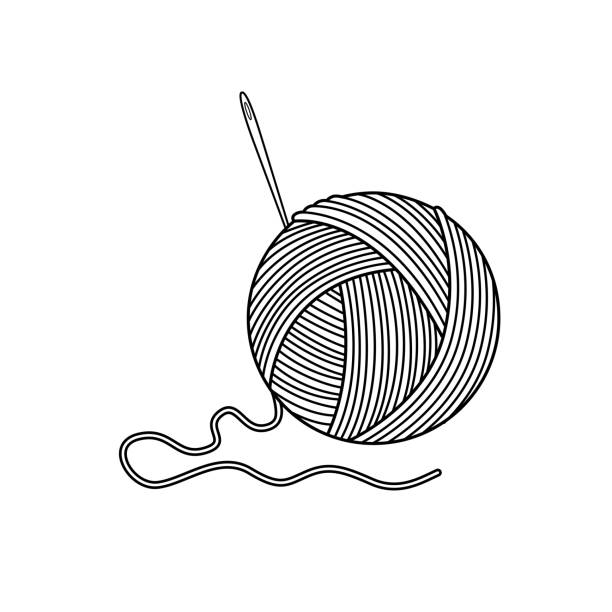 ilustrações, clipart, desenhos animados e ícones de desenhar a vista frontal da bola de fio preto e branco isolado para um fundo branco para montar ou criar materiais didáticos para mães que fazem aulas em casa e professores em busca de fotos para materiais didáticos. - sewing sewing item thread equipment