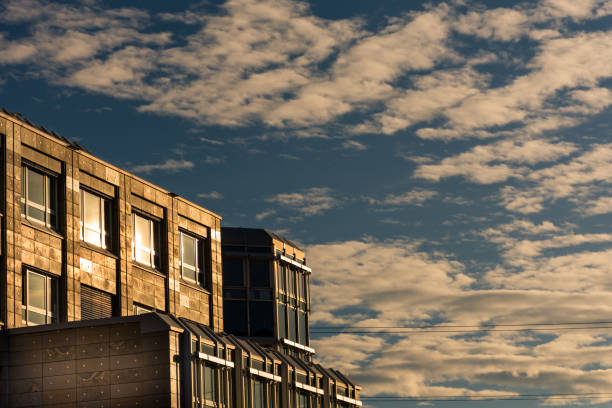 Modern building to Nuremberg on a background with the blue sky, the building is located in the center of Nuremberg in Germany