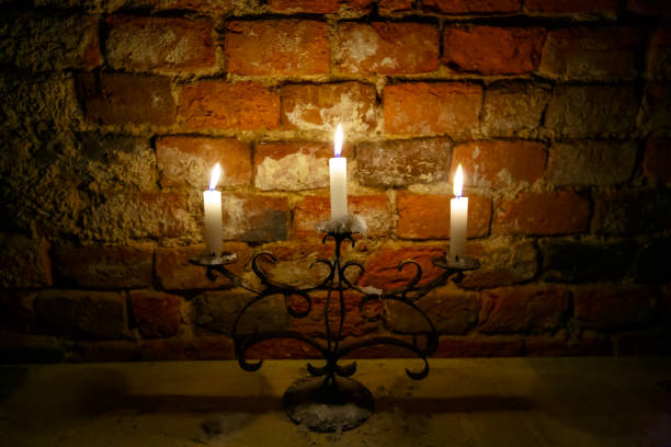 istock Chandelier with burning candles 1222949118