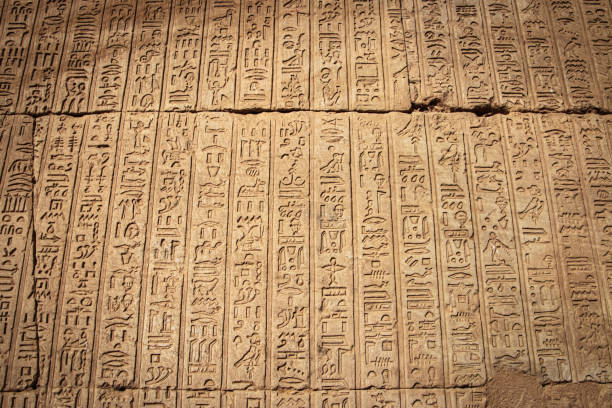 istock Ancient Egyptian writing, Egyptian hieroglyphs, wall inscriptions 1222951067