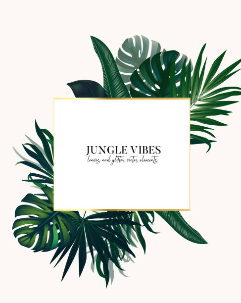 istock Nature tropical arrangement, exotic leaves vector bouquet, holiday design, wedding invitation, party template. Realistic greenery art pint, boho rustic watercolor illustration with text 1222951785