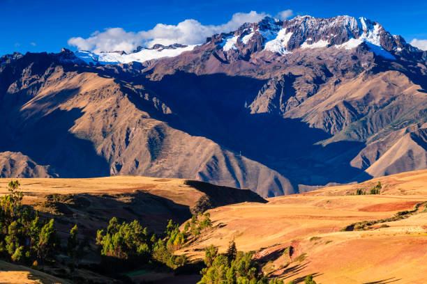 The Altiplano (Spanish for high plain), in west-central South America, where the Andes are at their widest, is the most extensive area of high plateau on earth outside of Tibet. Lake Titicaca is its best known geographical feature. The Altiplano is an area of inland drainage (endorheism) lying in the central Andes, occupying parts of Northern Chile and Argentina, Western Bolivia and Southern Peru. Its height averages about 3,750 meters (12,300 feet), slightly less than that of Tibet. Unlike the Tibetan Plateau, however, the Altiplano is dominated by massive active volcanoes of the Central Volcanic Zone to the west like Ampato (6288 m), Tutupaca (5816 m), Nevado Sajama (6542 m), Parinacota (6348 m), Guallatiri (6071 m), Cerro Paroma (5728 m), Cerro Uturuncu (6008 m) and Licancabur (5916 m), and the Cordillera Real in the north east with Illampu (6368 m), Huayna Potosi (6088 m), Ancohuma (6427 m) and Illimani (6438 m). The Atacama Desert, one of the driest areas on the whole planet, lies to the southwest of the Altiplano. In contrast, to the east lies the humid Amazon Rainforest.