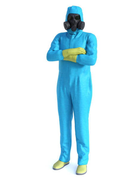 istock 3D rendering of person standing in hazmat suit. 1222954063