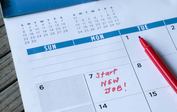 istock Start new job. Words on calendar. 1222955632