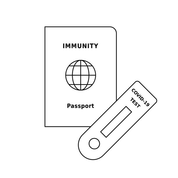 illustrations, cliparts, dessins animés et icônes de concept de passeport d’immunité. document d’identification avec test covid-19 rapide. - serology