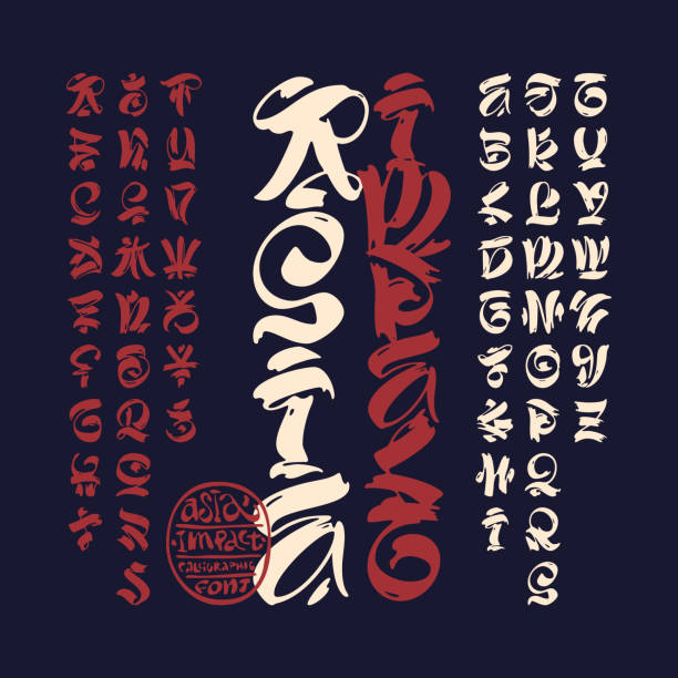 Handcrafted calligraphic brush script ispired by asian traditional culture. Handcrafted calligraphic brush script ispired by asian traditional culture. tattoo fonts stock illustrations