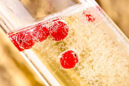 red fruits in sparkling champagne