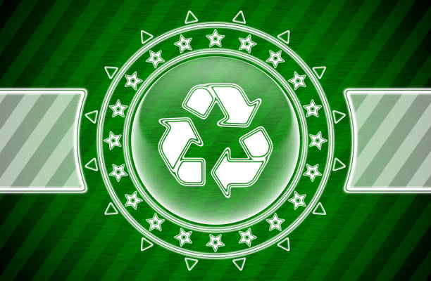 ilustrações de stock, clip art, desenhos animados e ícones de recycle icon in circle shape and green striped background. illustration. - 15851