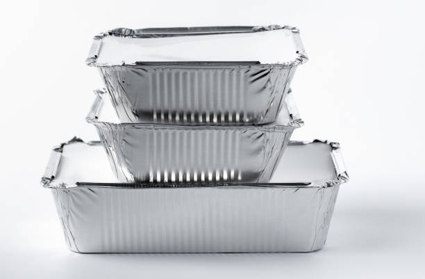 istock Foil food box with takeaway meal on white background 1222964919
