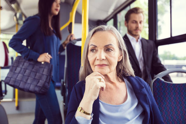istock Thoughtful businesswoman is commuting by bus 1222968867