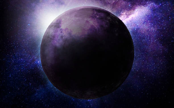 istock abstract space illustration, 3d image, background, moon in space in purple colors 1222969094