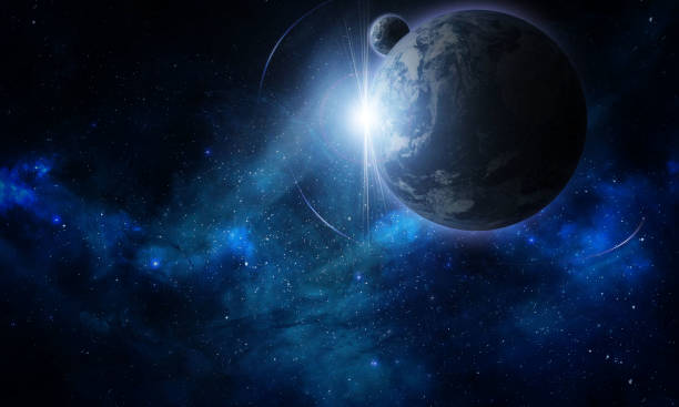 istock abstract space illustration, 3d image, planets in space in the radiance of stars 1222969095