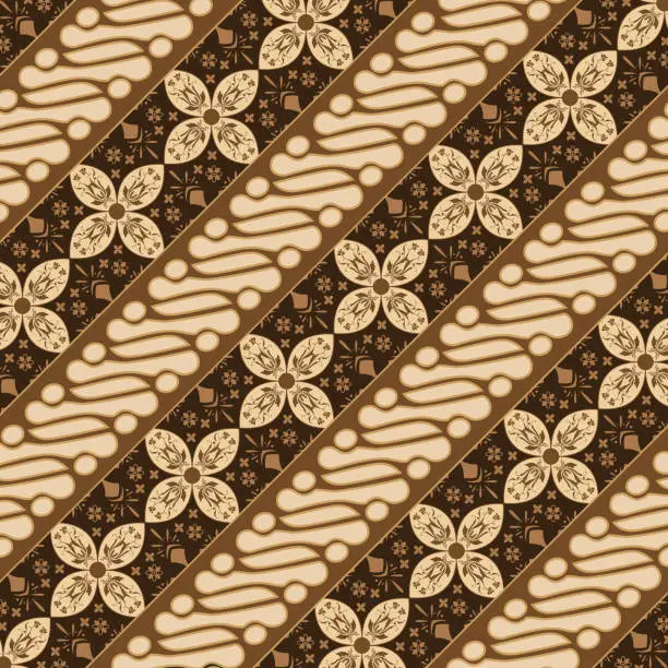 Vector illustration of The beauty of flower pattern on Indonesian batik design with seamless mocca brown color design.