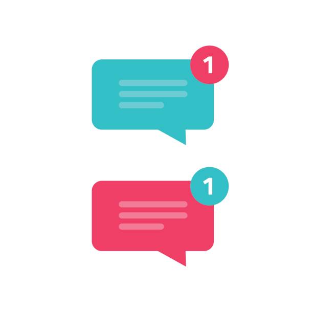 ilustraciones, imágenes clip art, dibujos animados e iconos de stock de nuevo vector de icono de aviso de mensaje de texto de chat o recibido notificación entrante chat de burbuja de voz símbolo clipart aislado - balloon blue red white